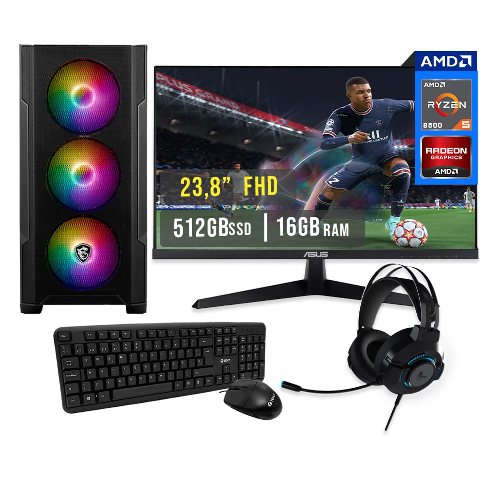 PC GAMER RYZEN 5 8500G RAM 16GB DDR5 SSD 512GB MONITOR 23.8pulg FULL HD
