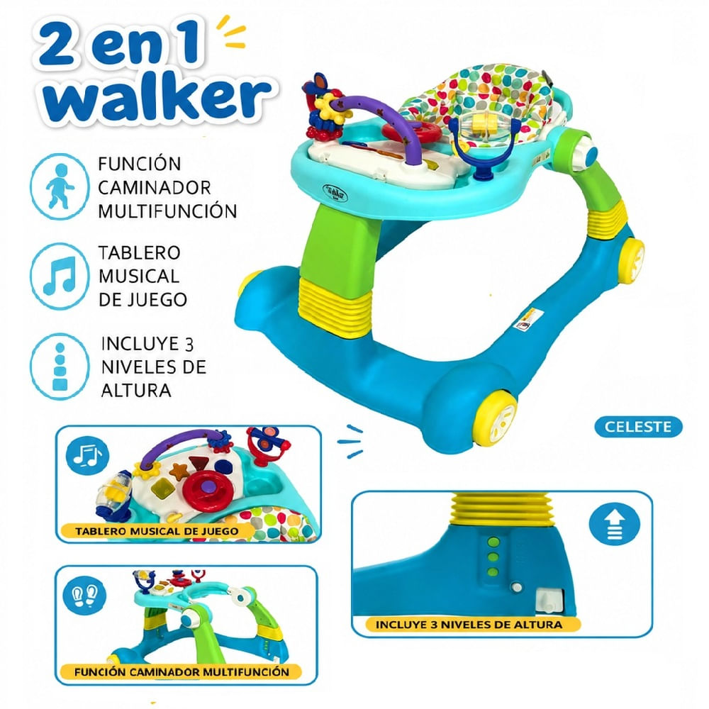 Andador caminador Stokker Baby Musical 2 en 1 Walker Celeste