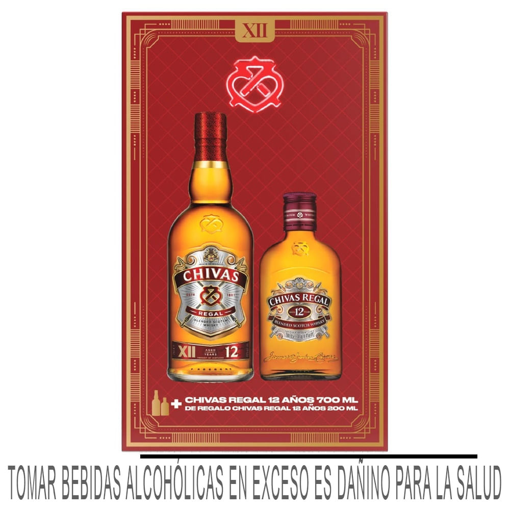 Pack Whisky CHIVAS REGAL 12 Años Botella 700ml + Whisky CHIVAS 12 Años Botella 200ml
