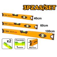 Set 3 Niveles de Aluminio Ingco 40CM 60CM 100CM HSL10403