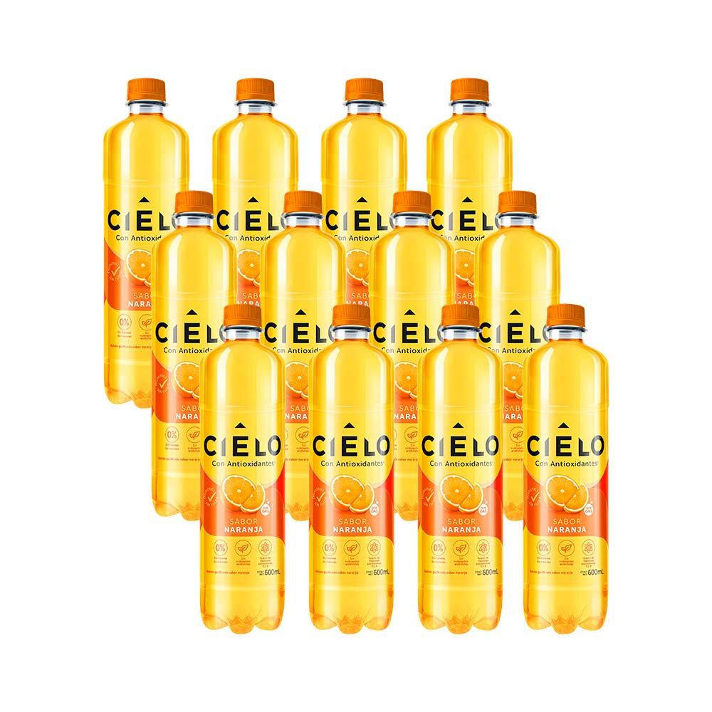 Agua con Gas CIELO Gasificada Sabor a Naranja Paquete 12 Botellas 600ml c/u