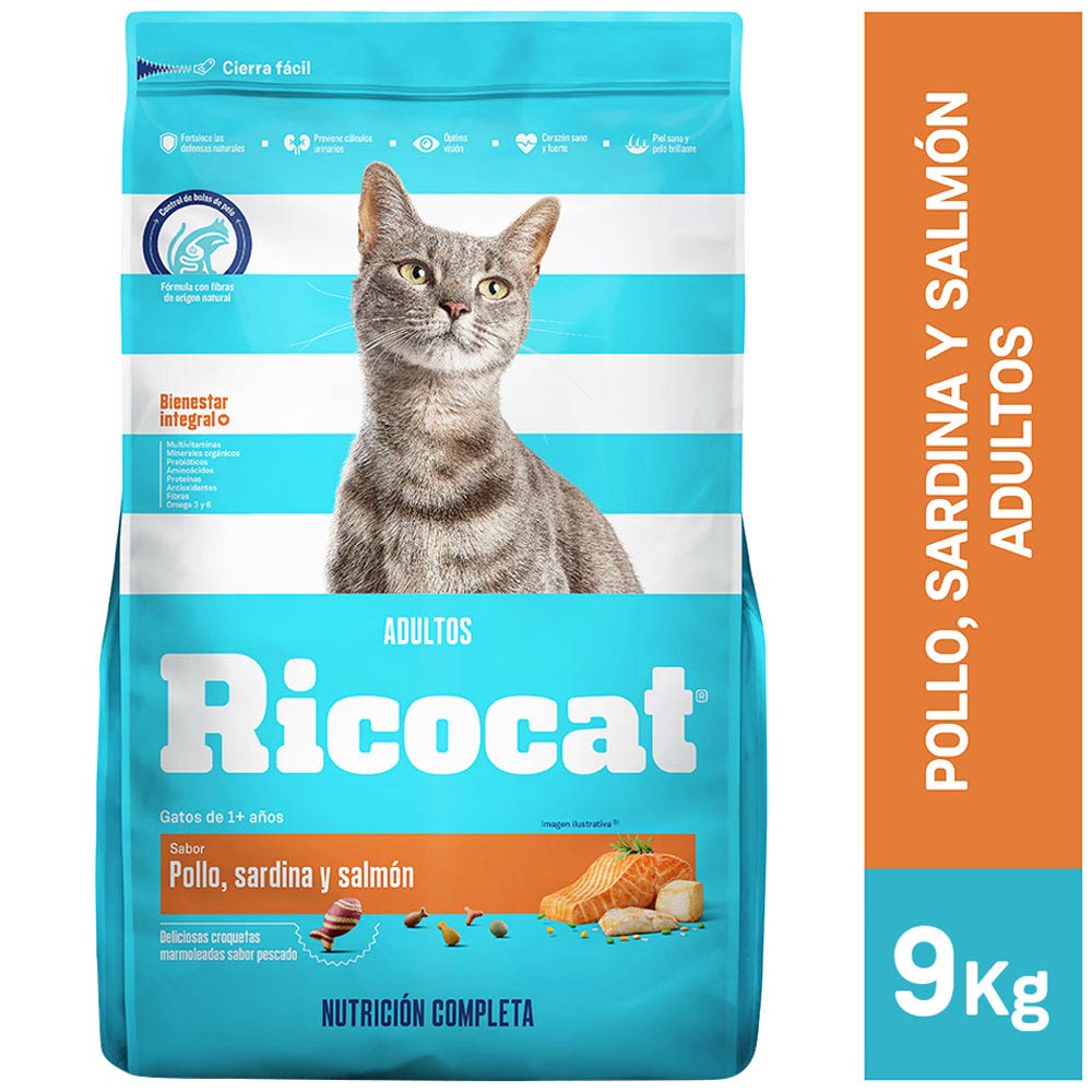 Ricocat Alimento para Gatos Adultos Pollo, Sardina y Salmón 9kg