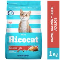 Alimento para Gato RICOCAT Adulto Carne, Salmón y Leche Bolsa 1Kg