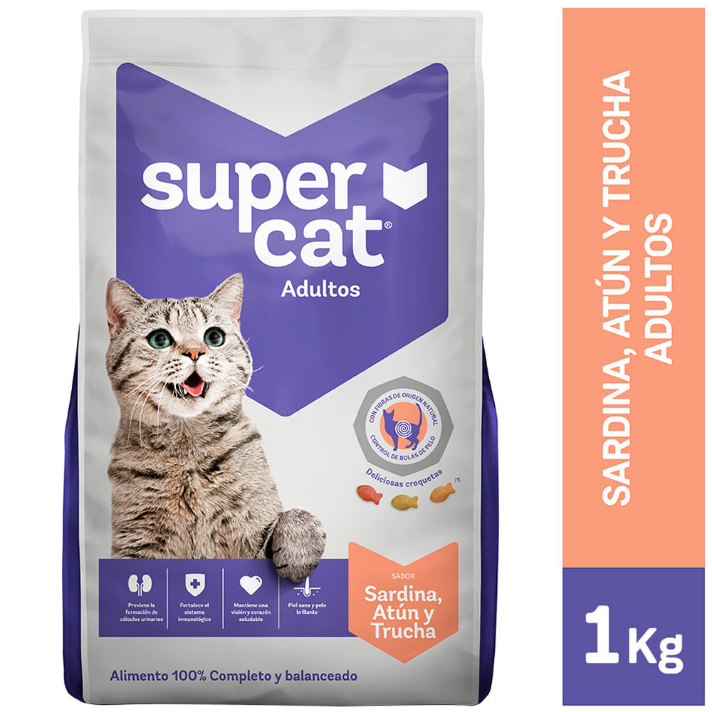 Alimento para Gato SUPERCAT Adulto Sardina Atún Trucha Bolsa 1Kg