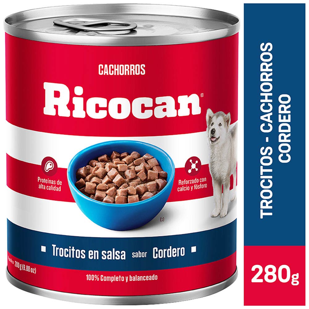 Comida para Perros RICOCAN Cachorros Cordero en Trocitos Lata 280g