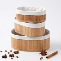 Organizador Canastas Tela Set 3 Ovaladas Estilo Bambú