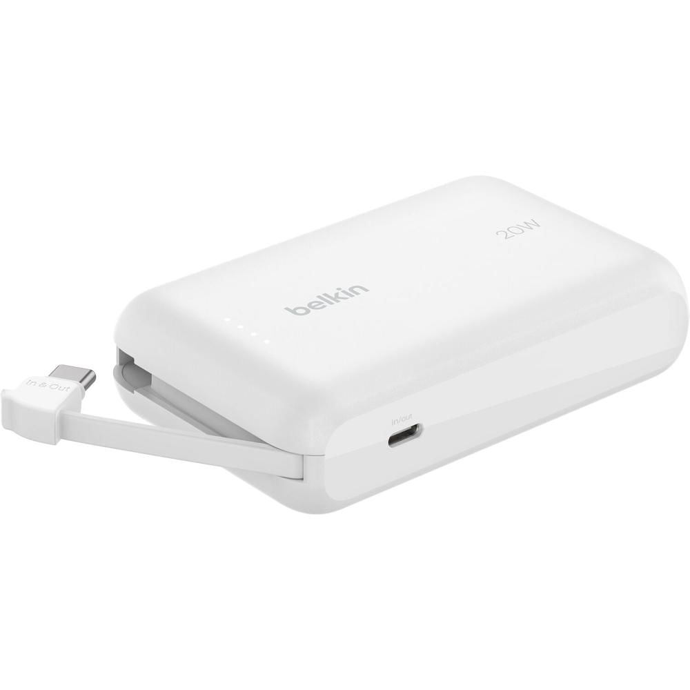 Belkin Power Bank 10Ah Cargador 20W con Cable USB-C Integrado Blanco - BPB021fqWH