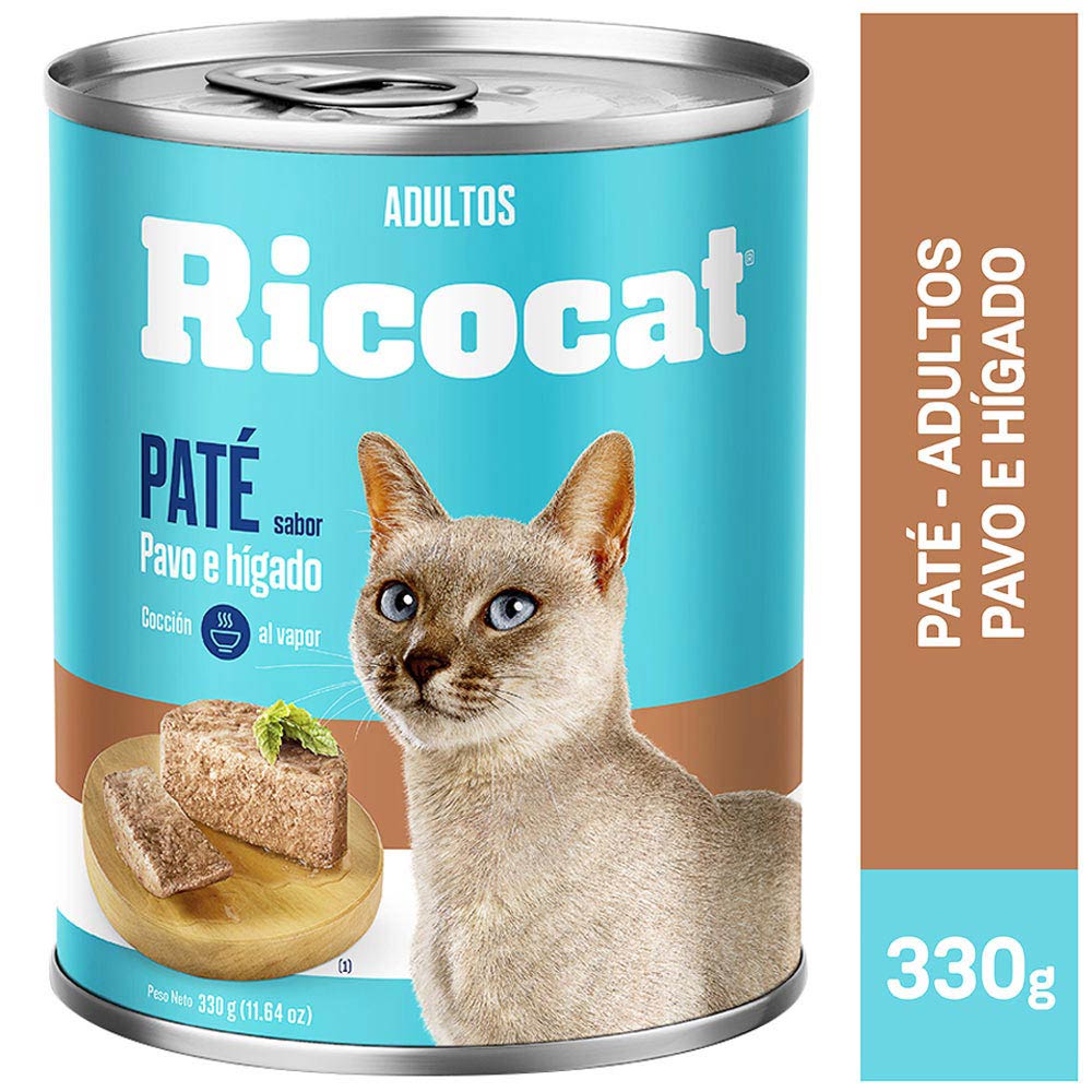 Ricocat Paté para Gatos Adultos Pavo e Hígado Lata 330 gr