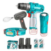SET TALADRO 12v - 2BATERIAS - LINTERNA - LAMPARA DE CABEZA - BATIDORA - ACCESORIOS.