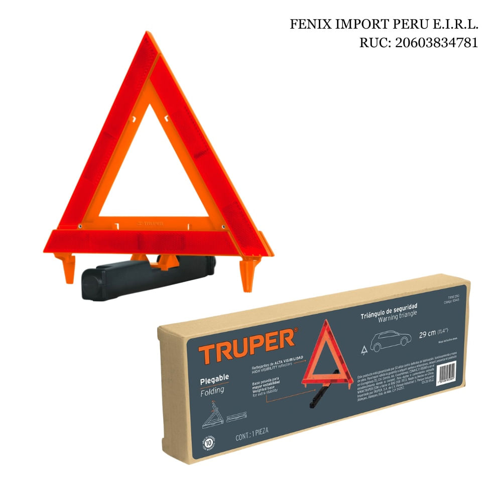 Triangulo Reflectivo de Seguridad Plegable 11" 29 cm Truper TRISE-290