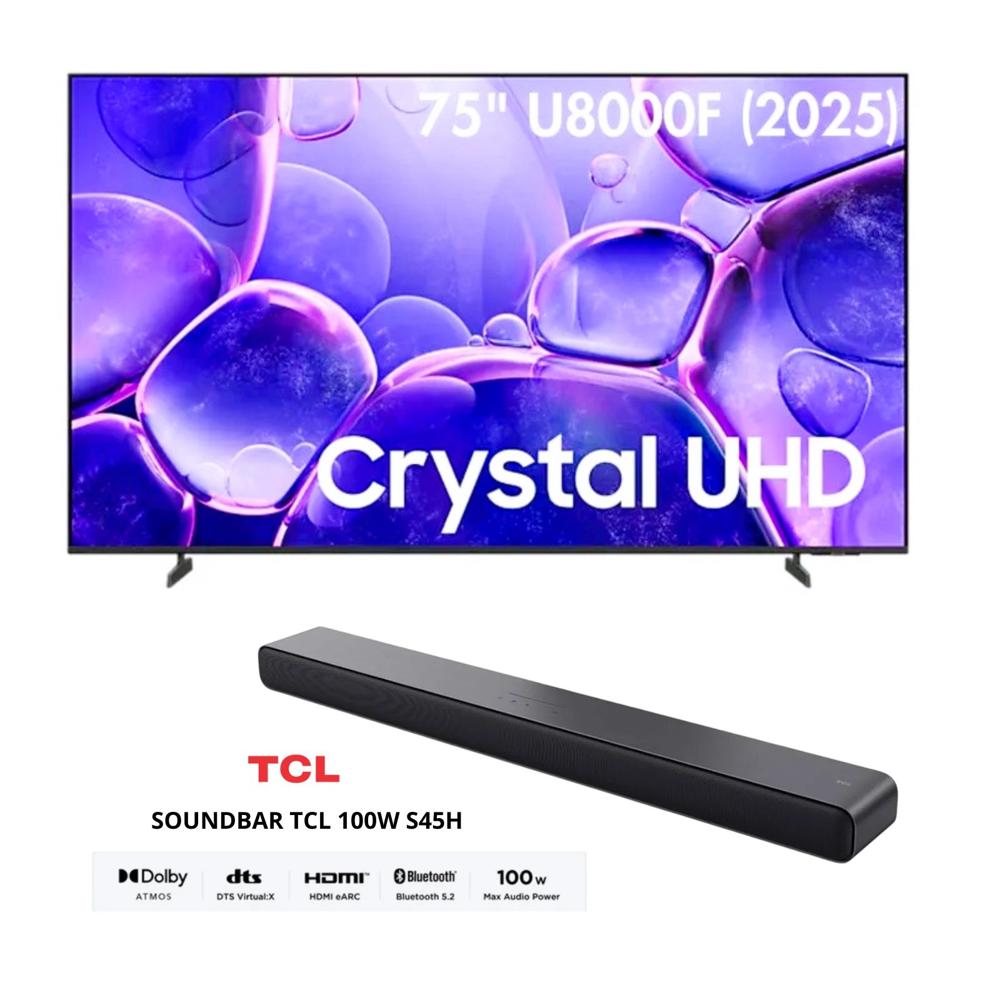 Televisor Samsung 75 Pulgadas Crystal UHD 4K Smart TV UN75U8000FGXPE - SOUNDBAR TCL 100W S45H