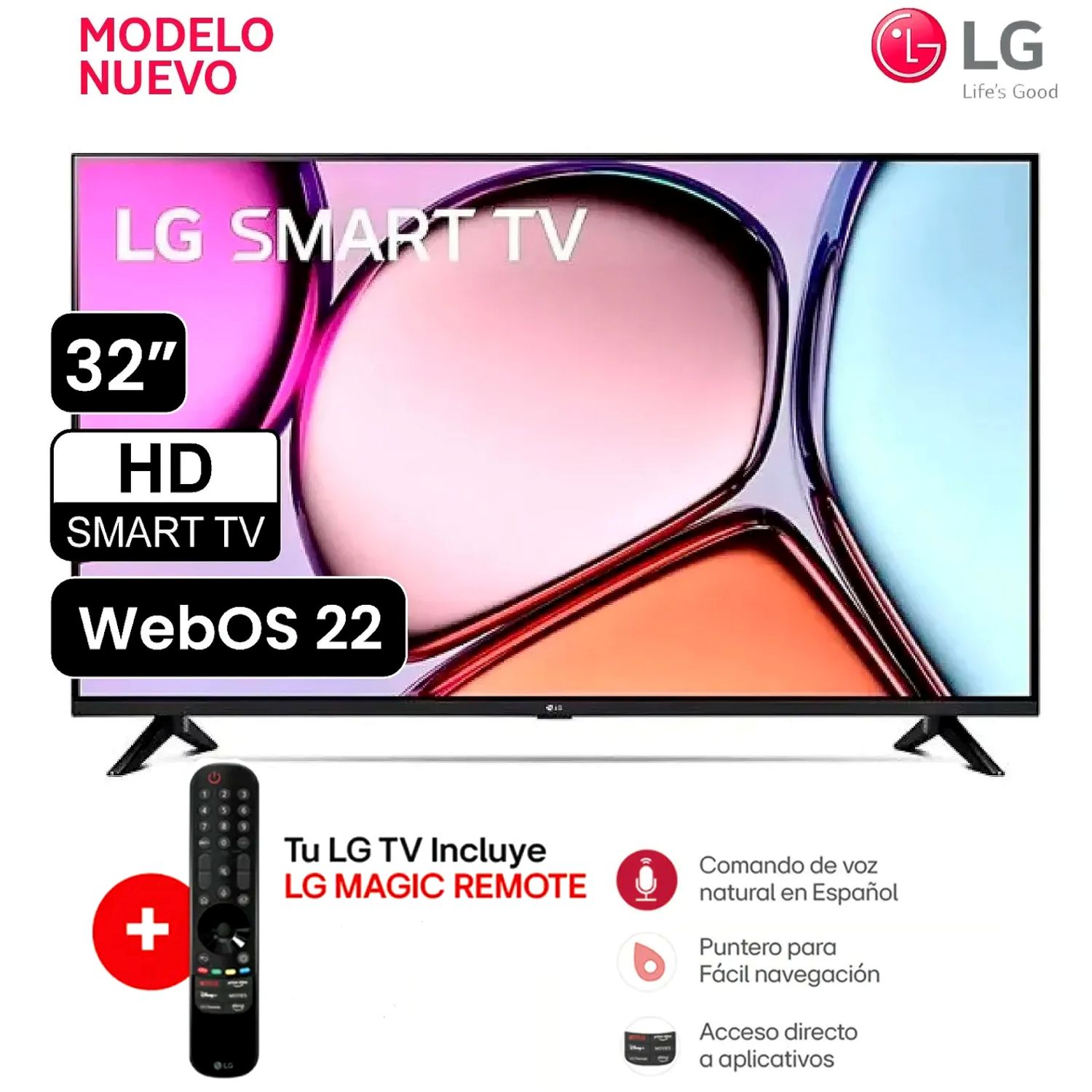 Televisor LG Smart TV 32 HD 32LR600BPSC con webOS y AI ThinQ más controlMagic
