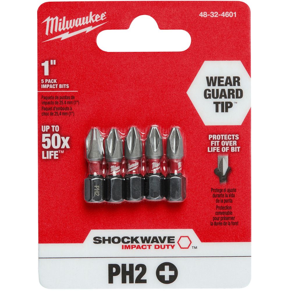 Paquete de 5 brocas de inserción tipo Phillips n 2 para impacto SHOCKWAVE 48-32-4601