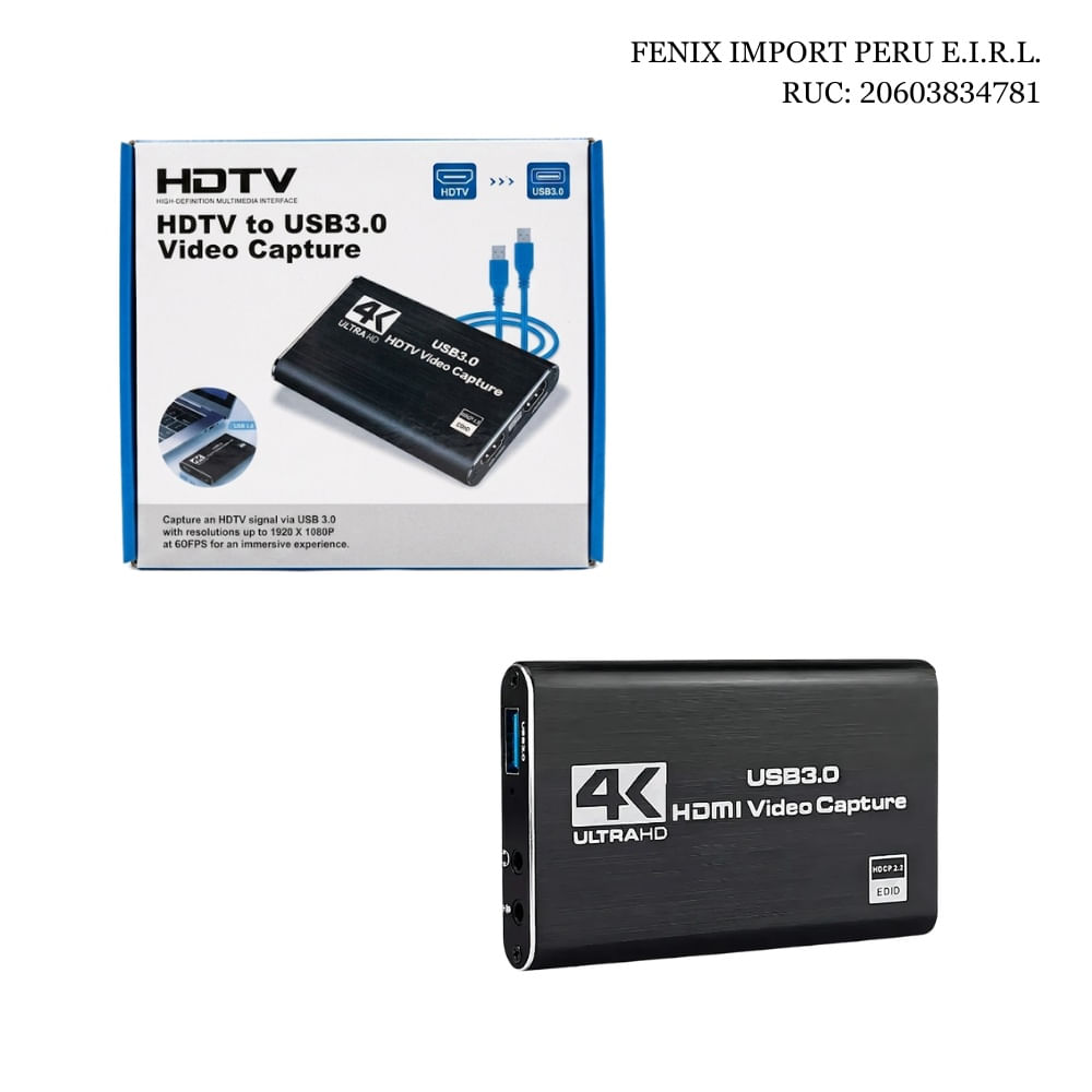 Capturadora de Video HDMI a USB 3.0 HDTV 4K Full HD para  Grabacion y Transmision