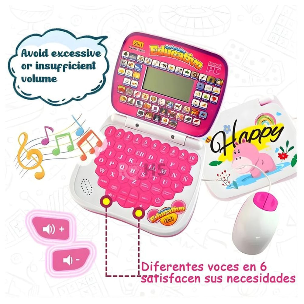 MINI LAPTOP PARA NIÑAS EDUCATIVA BILINGUE INGLES - ESPAÑOL Rosado