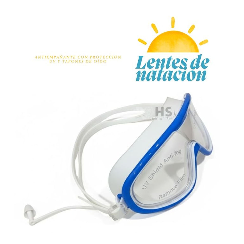 Lentes de Natación con Protección UV y Tapones de Oído Color azul Azul