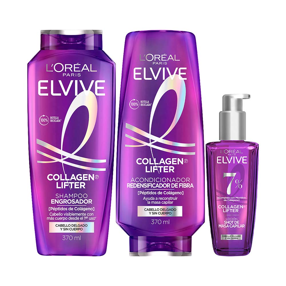 Pack ELVIVE Colágeno Lifter: Shampoo 370ml + Acondicionador 370ml + Sérum 100ml