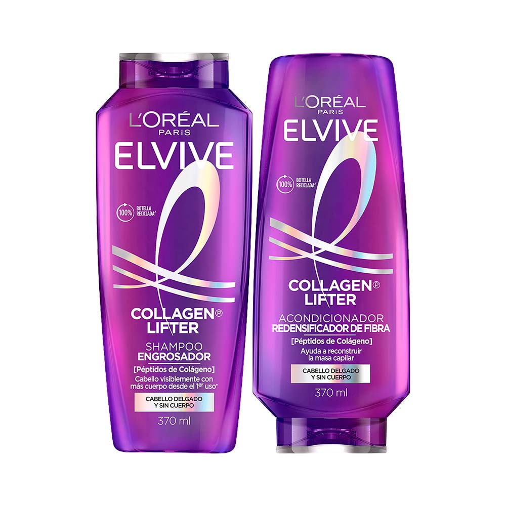 Pack ELVIVE: Shampoo Colágeno Lifter Frasco 370ml + Acondicionador Colágeno Lifter Frasco 370ml