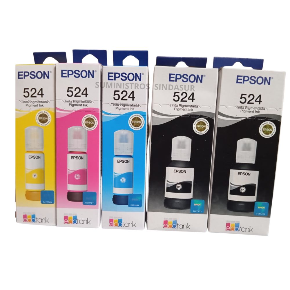 KIT X5 TINTAS EPSON 524 -2 NEGROS Y COLORES CMY