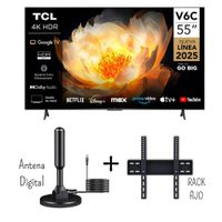 Televisor TCL 55 Pulgadas 4K HDR Google TV Smart TV 55V6C - Antena Digital - Rack Nuevo Modelo