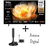 Televisor TCL 55 Pulgadas 4K HDR Google TV Smart TV 55V6C - Antena Digital Nuevo Modelo