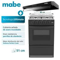 Combo Cocina Mabe de Piso a Gas Negro EMP2000AN0 - Campana CMU6020PB0 60 CM