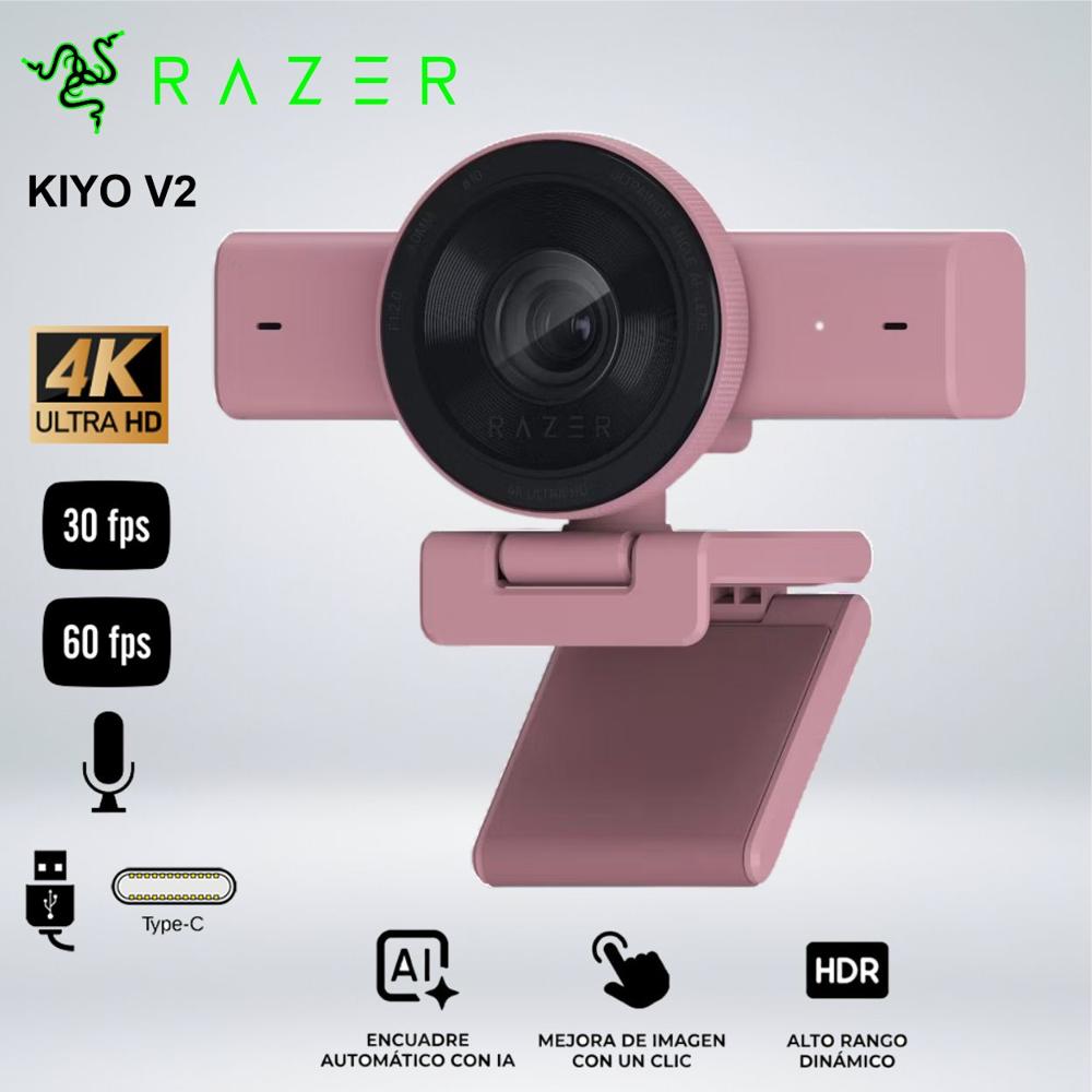 WEBCAM RAZER KIYO V2 - PARA STREAMING ULTRA HD 4K 30FPS ROSA CUARZO