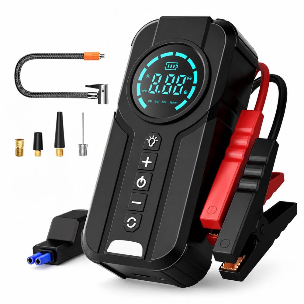 Arrancador De Auto 1000A Con Inflador Digital 150PSI Power Bank 8000mAh Y Linterna LED