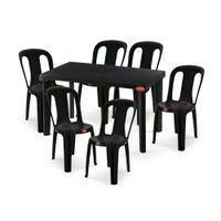 Set Super Mesa + 6 Sillas Gran Inca Rectangular Negra Polinplast