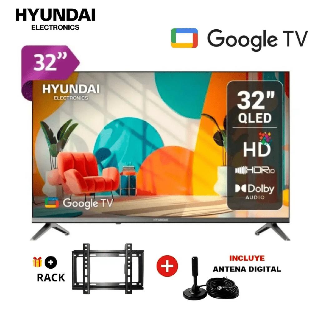 Televisor Hyundai 32 Pulgadas QLED HD HDR10 Google TV HYLED3259QG - Antena Digital - Rack Importado