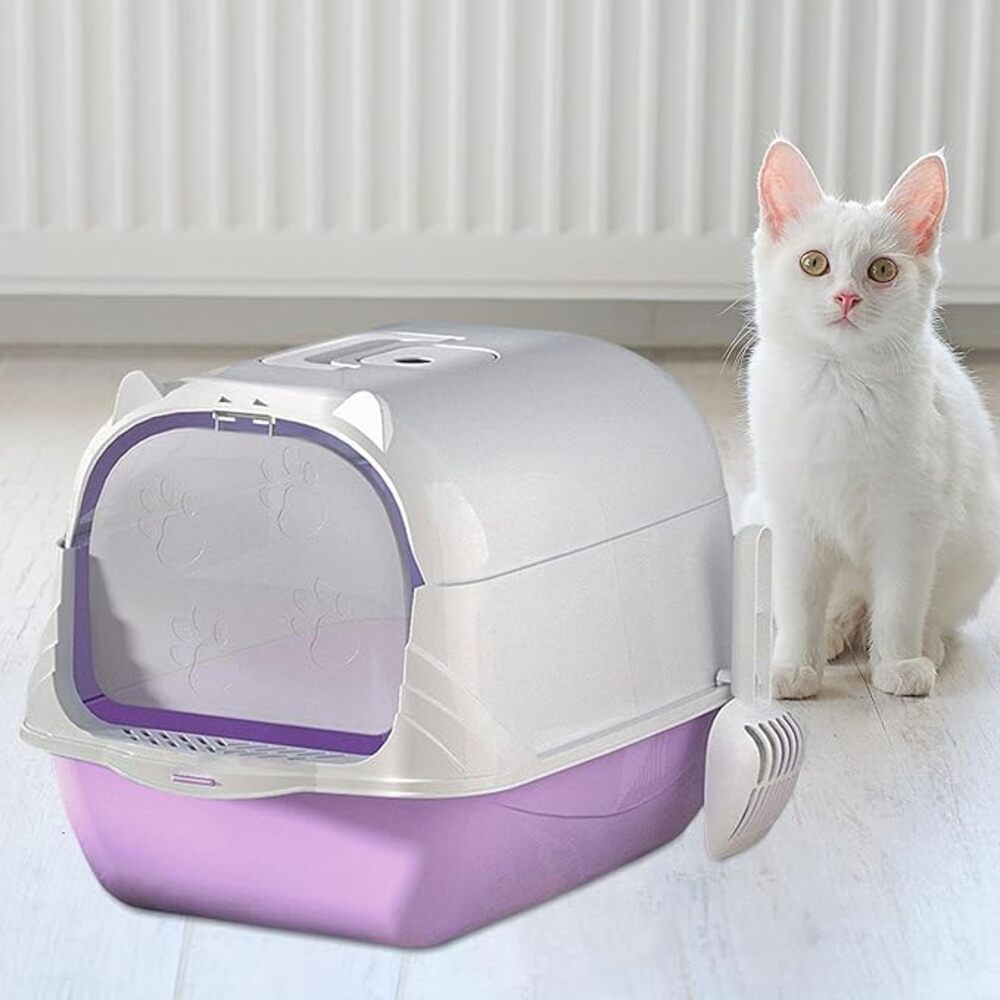 Arenero Cerrado Para Gatos Baño De Mascota Con Pala Lila