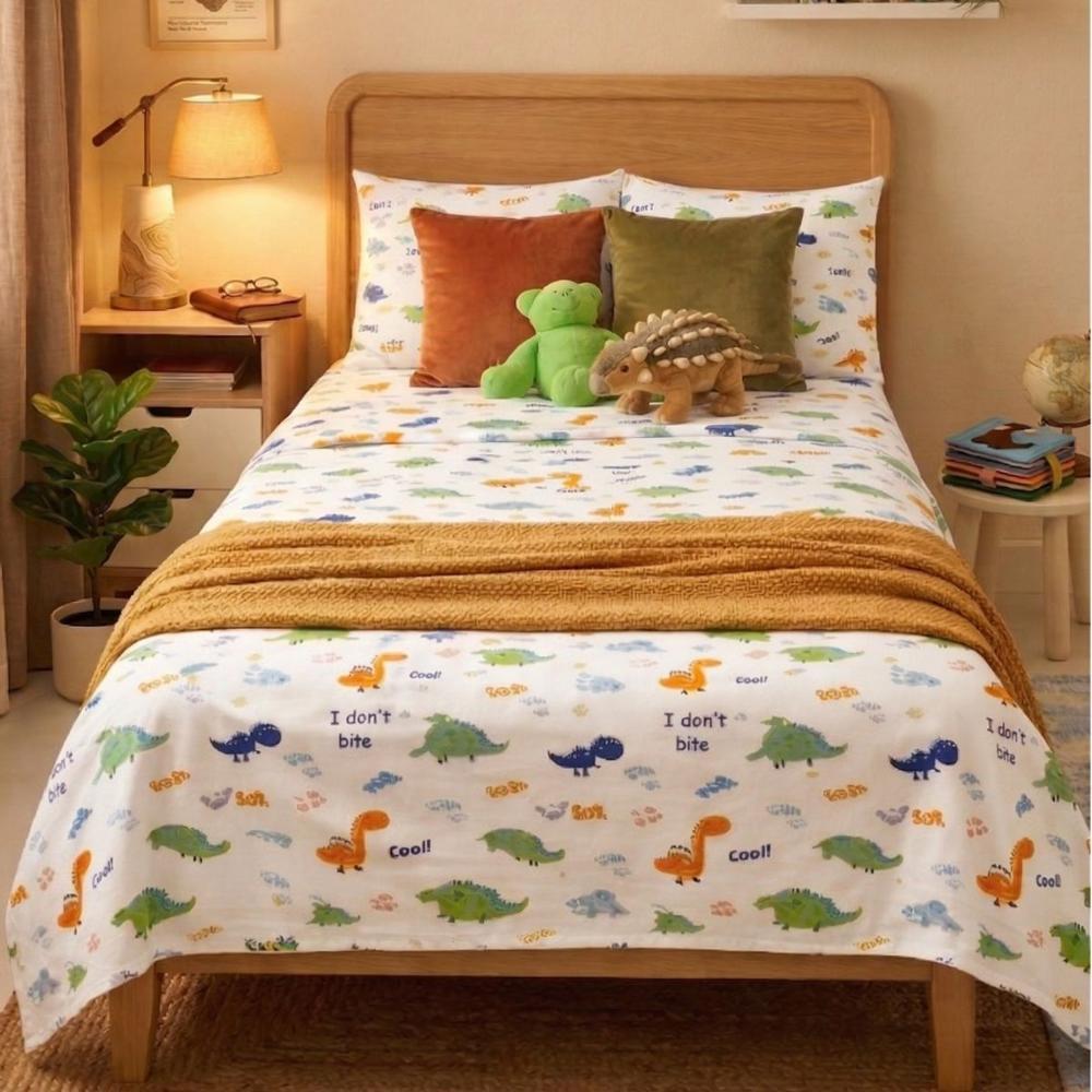 Juego de Sábanas Kids Dino Aventura Algodón Pima 200 Hilos 1 plz