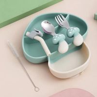 Plato infantil de silicona y cubiertos modelo Honguito
