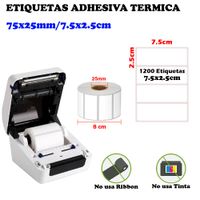Rollo 1200 Etiqueta Termica Adhesiva  7.5x2.5cm Pack 2 Rollos