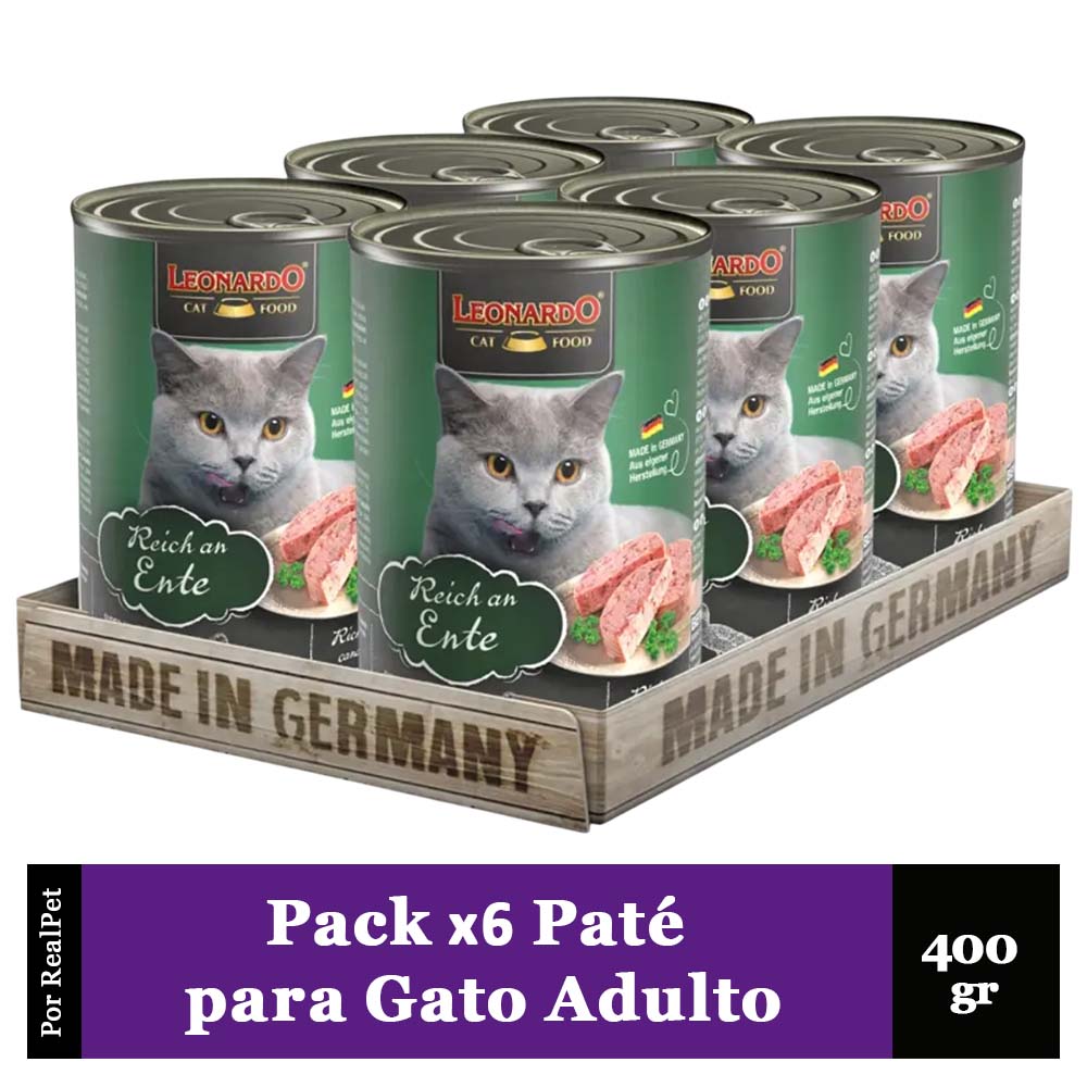 Pack x6 Paté Gato Leonardo Quality Selection Pato 400 gr