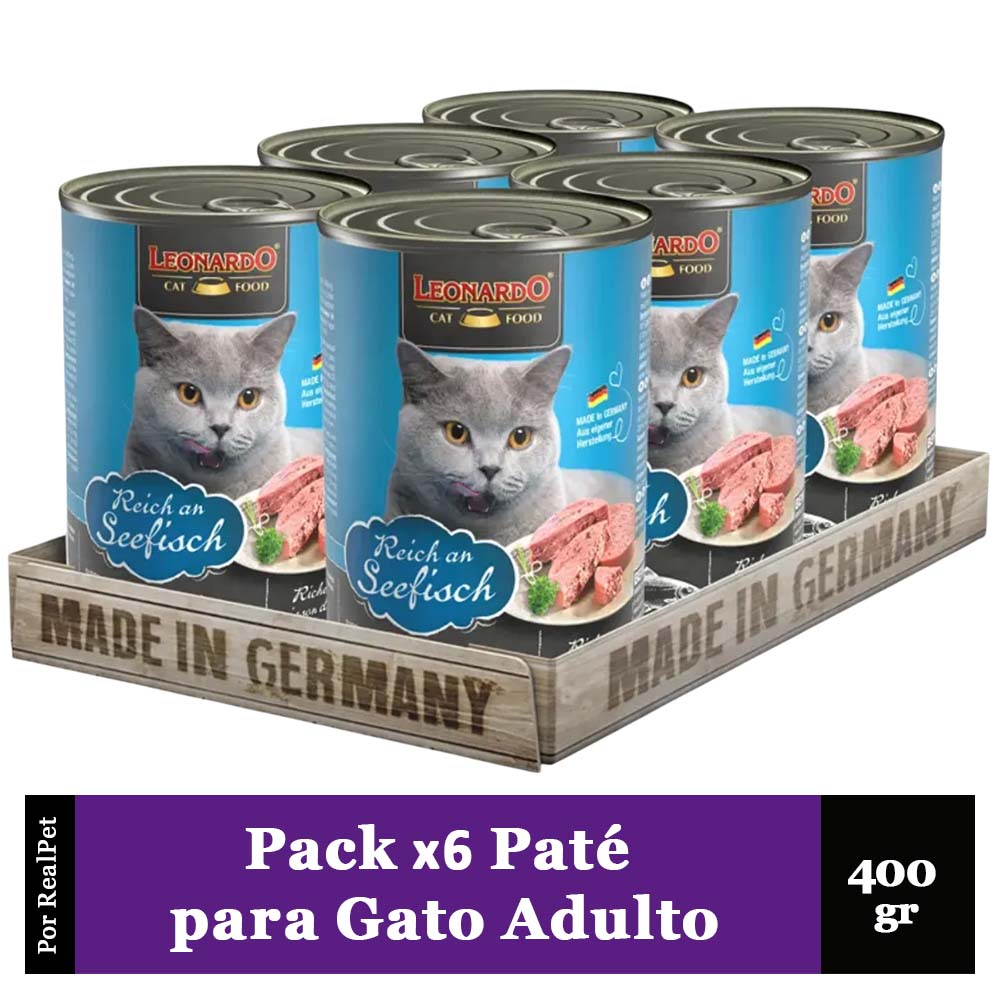 Pack x6 Paté Gato Leonardo Quality Selection Pescado 400 gr