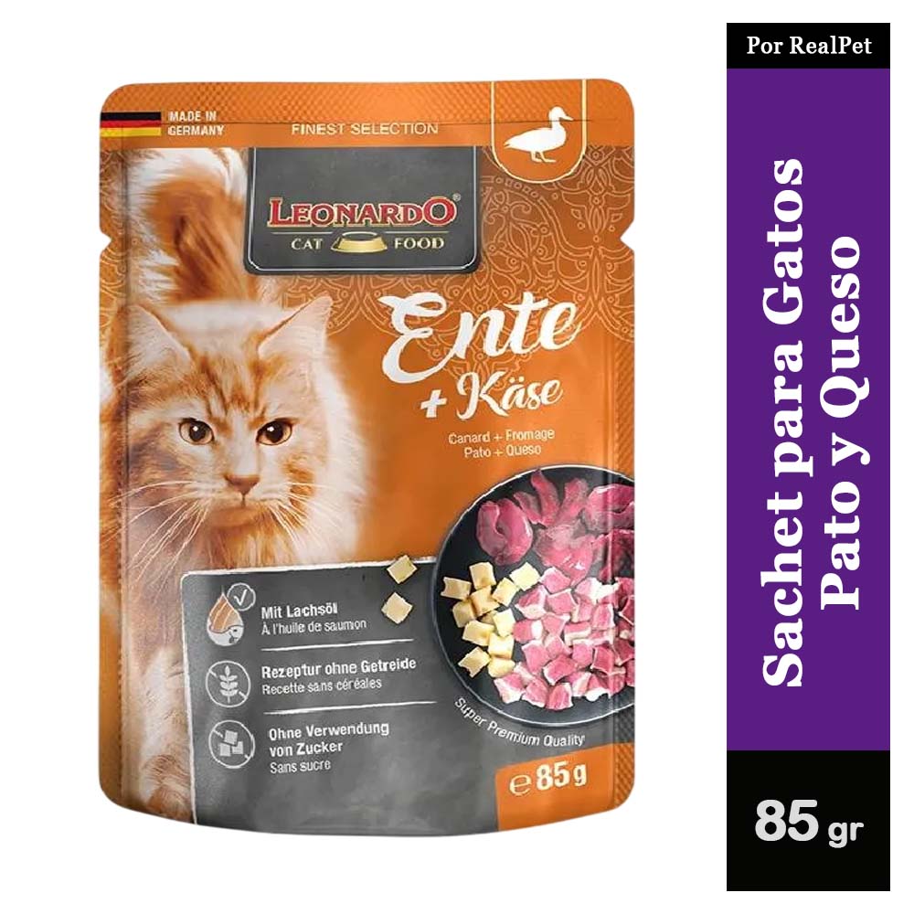 Sachet para Gato Leonardo sabor Pato y Queso 85 gr