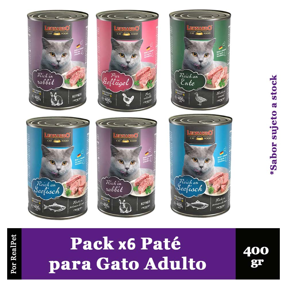 Pack x6 Paté Gato Leonardo Quality Selection Variado 400 gr