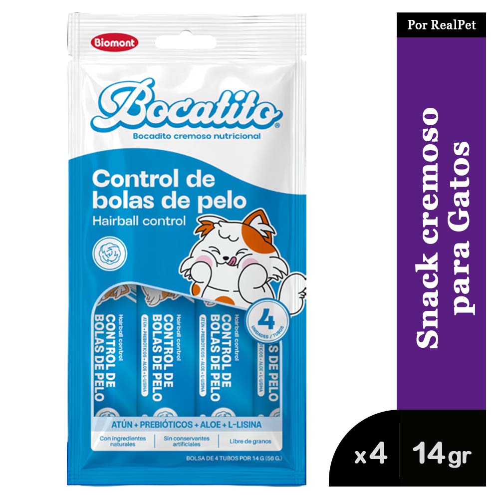 Snack Cremoso Gato Bocatito Control Bola de Pelo 4 tubos 56g