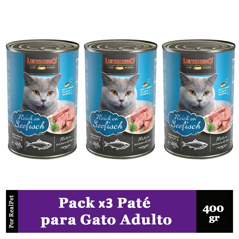 Pack x3 Paté Gato Leonardo Quality Selection Pescado 400 gr