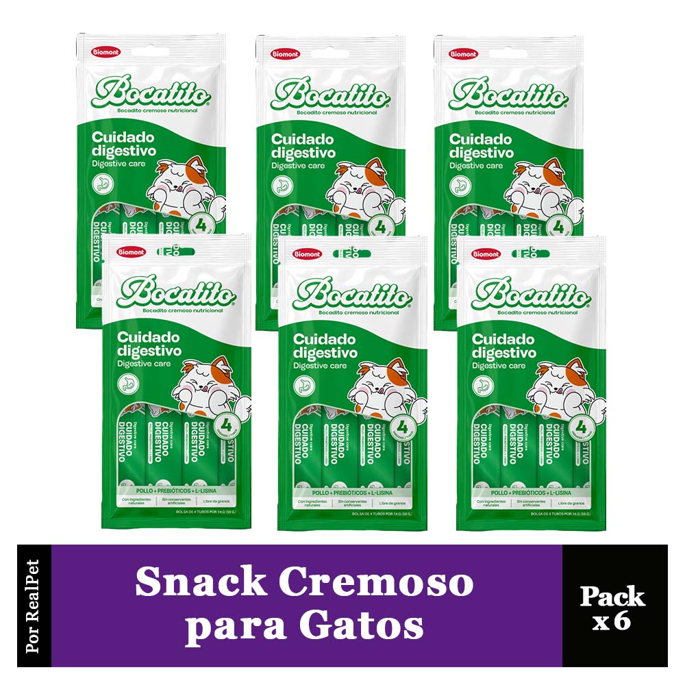 Pack x6 Snack Cremoso Gato Bocatito Cuidado Digestivo