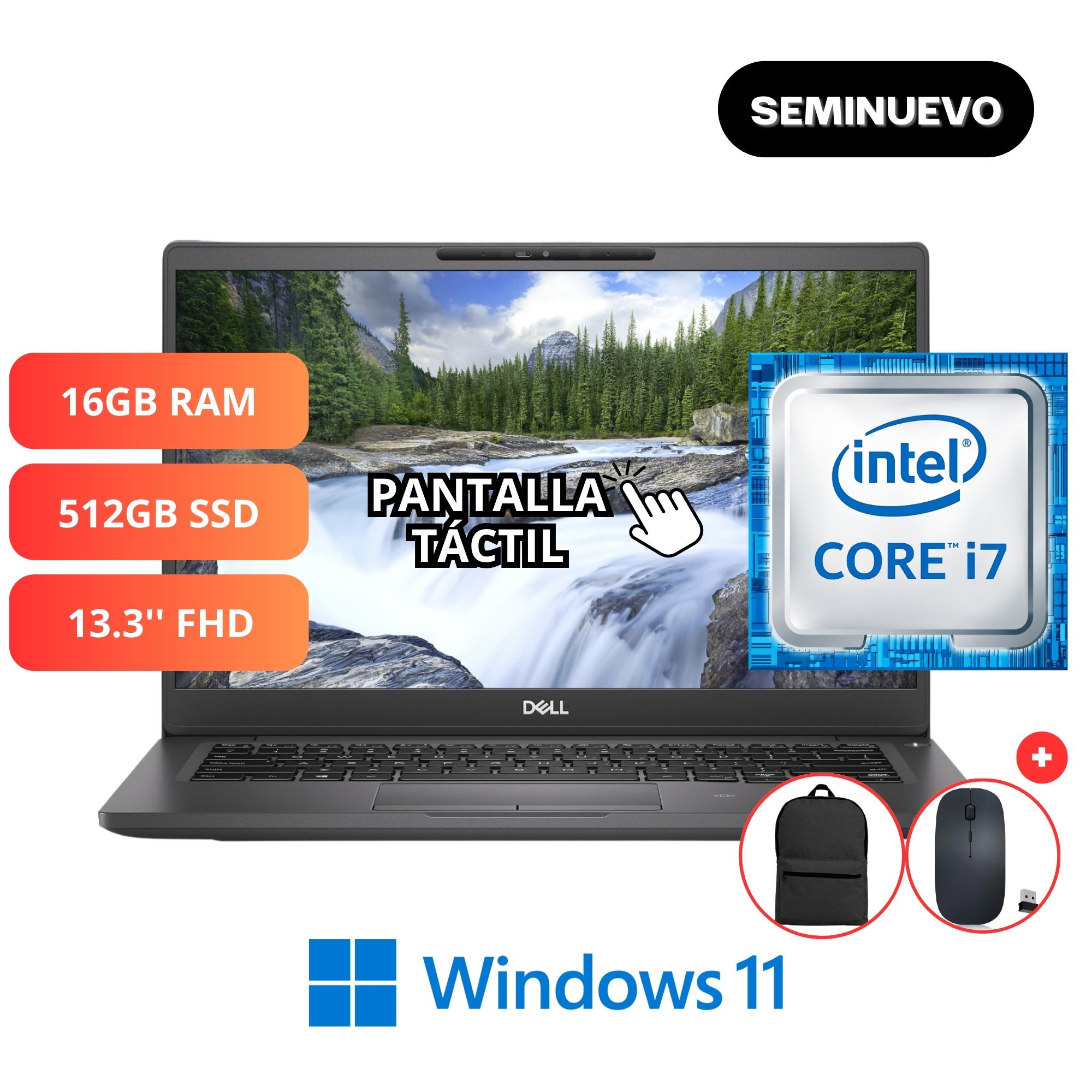 Dell Latitude 7300 I7 16gb 512ssd 13.3 Táctil Win11 - Mochila y Mouse - Seminuevo