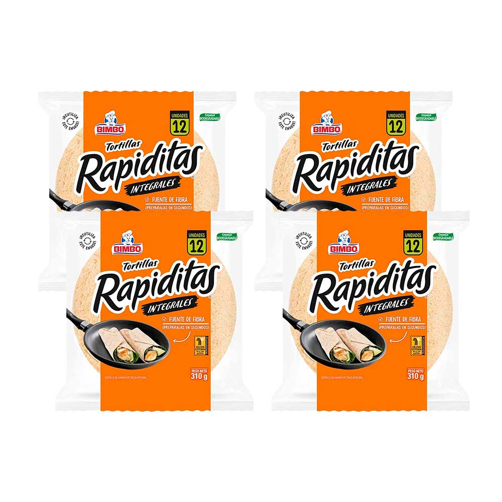 Pack Tortillas BIMBO Rapiditas Integrales Bolsa 12un x 4un