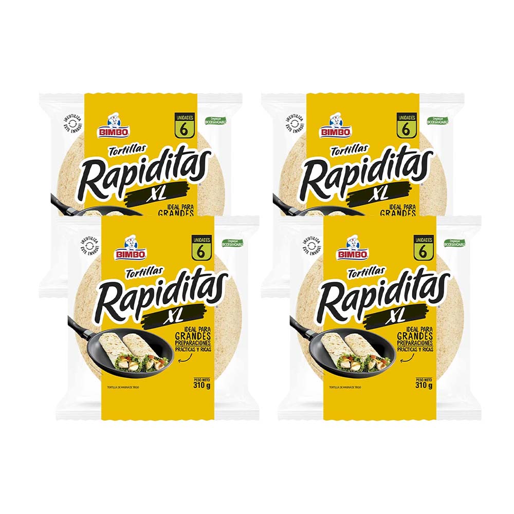 Pack Tortillas BIMBO Rapiditas Wraps Clásicas Bolsa 6un x 4un