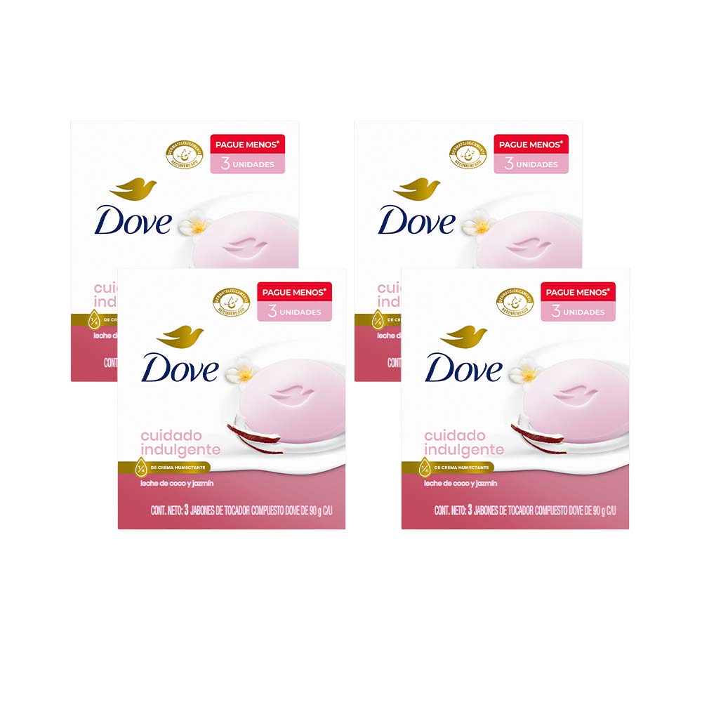 Pack Jabón de Tocador DOVE Leche de Coco Barra 90g Paquete 3un x 4un
