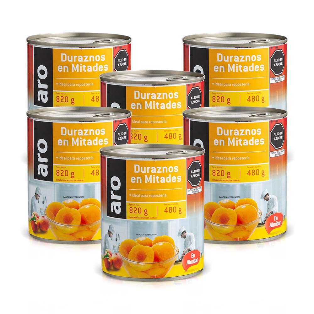 Pack Durazno en Mitades en Almíbar ARO Lata 820g x 6un