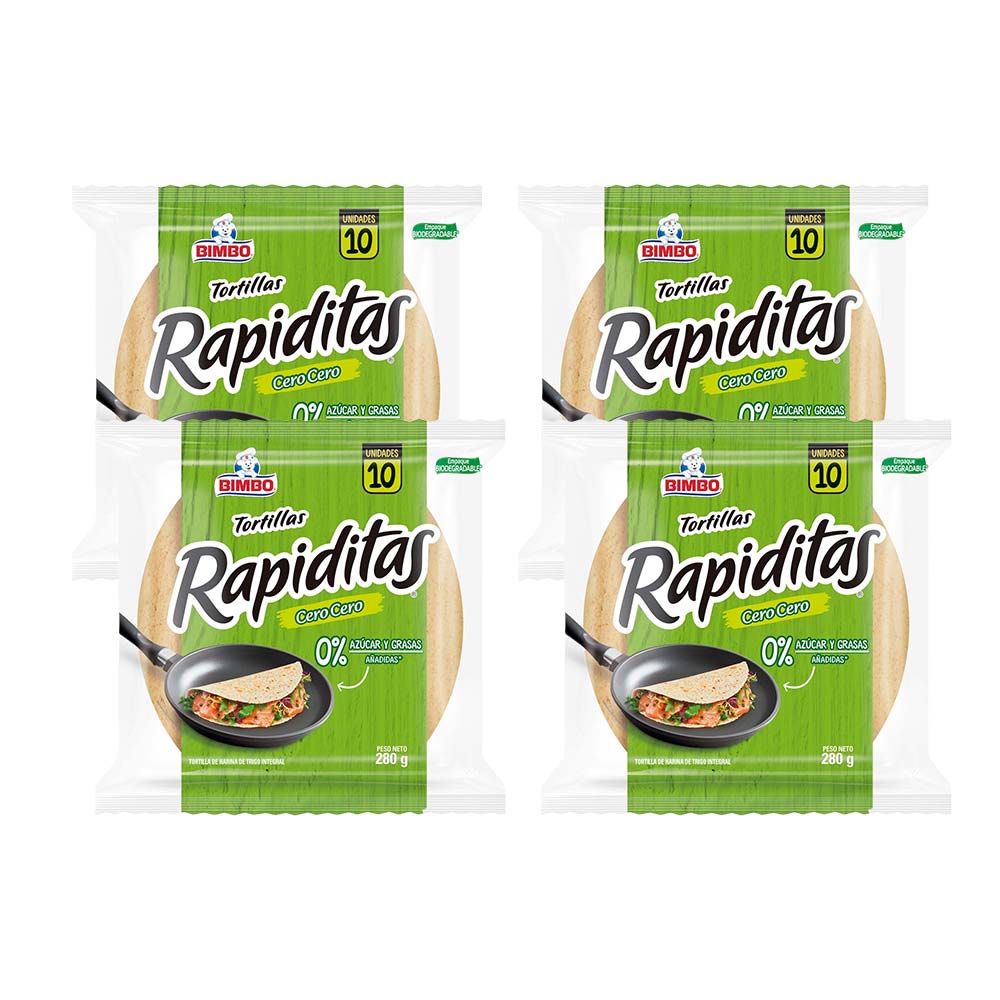 Pack Tortillas BIMBO Rapiditas Cero Cero Bolsa 10un x 4un