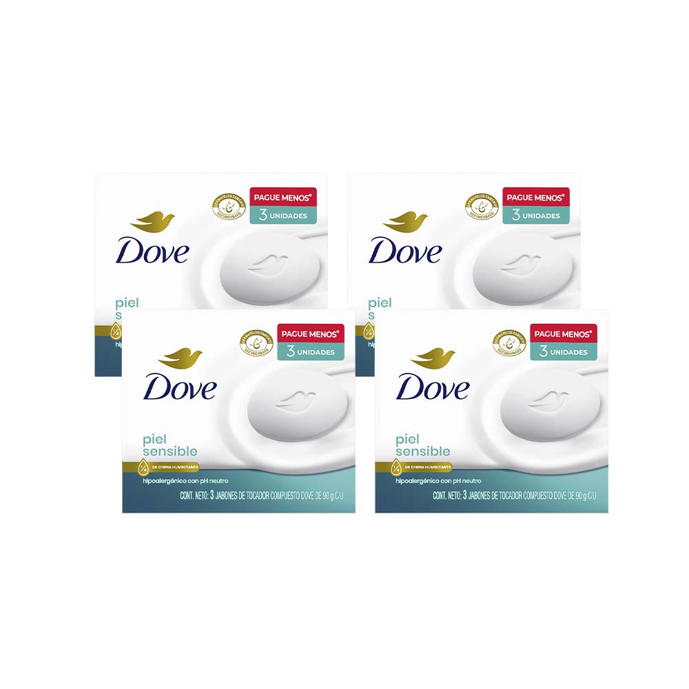 Pack Jabón de Tocador DOVE para piel sensible Bolsa 90g Paquete 3un x 4un