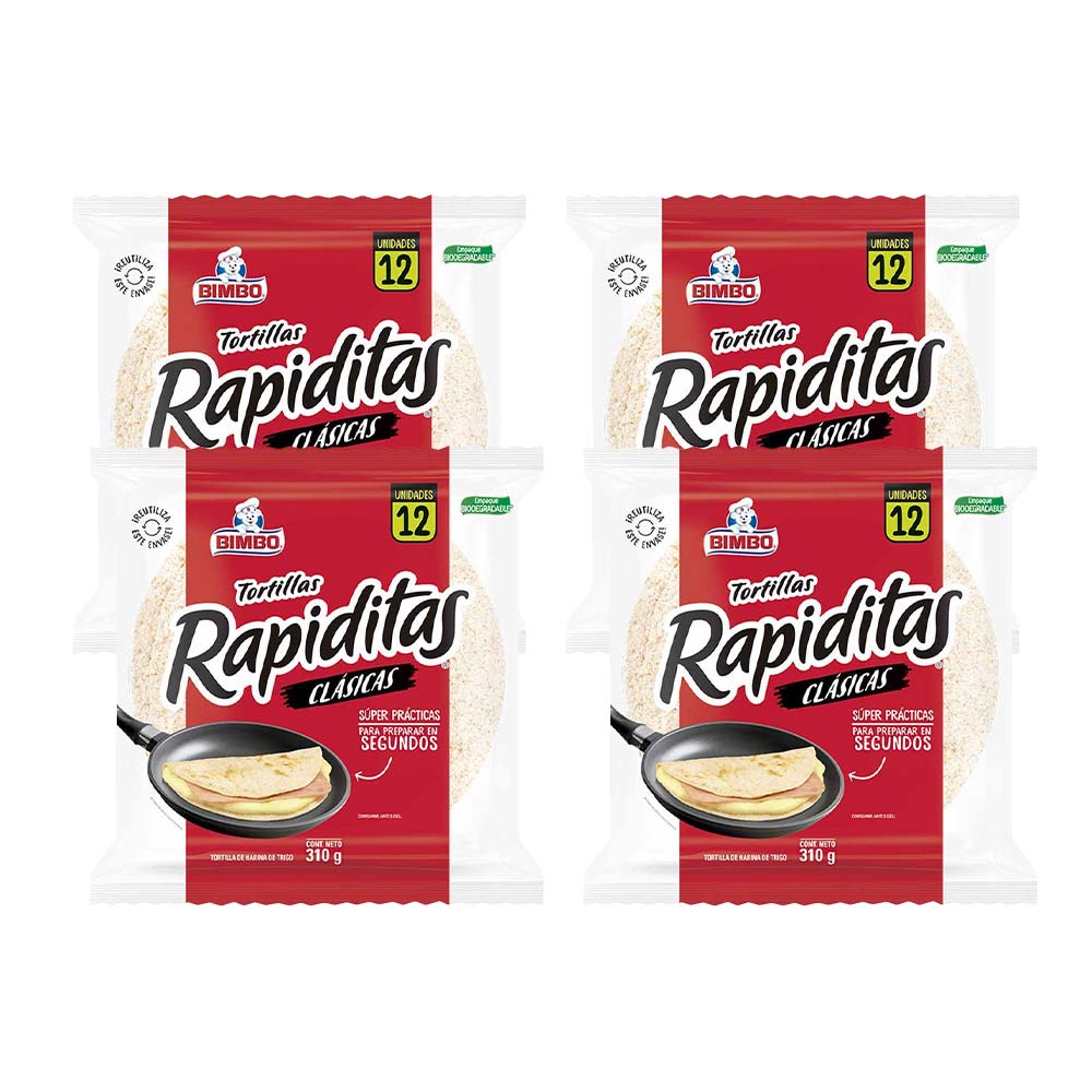 Pack Tortillas BIMBO Rapiditas Clásicas Bolsa 12un x 4un