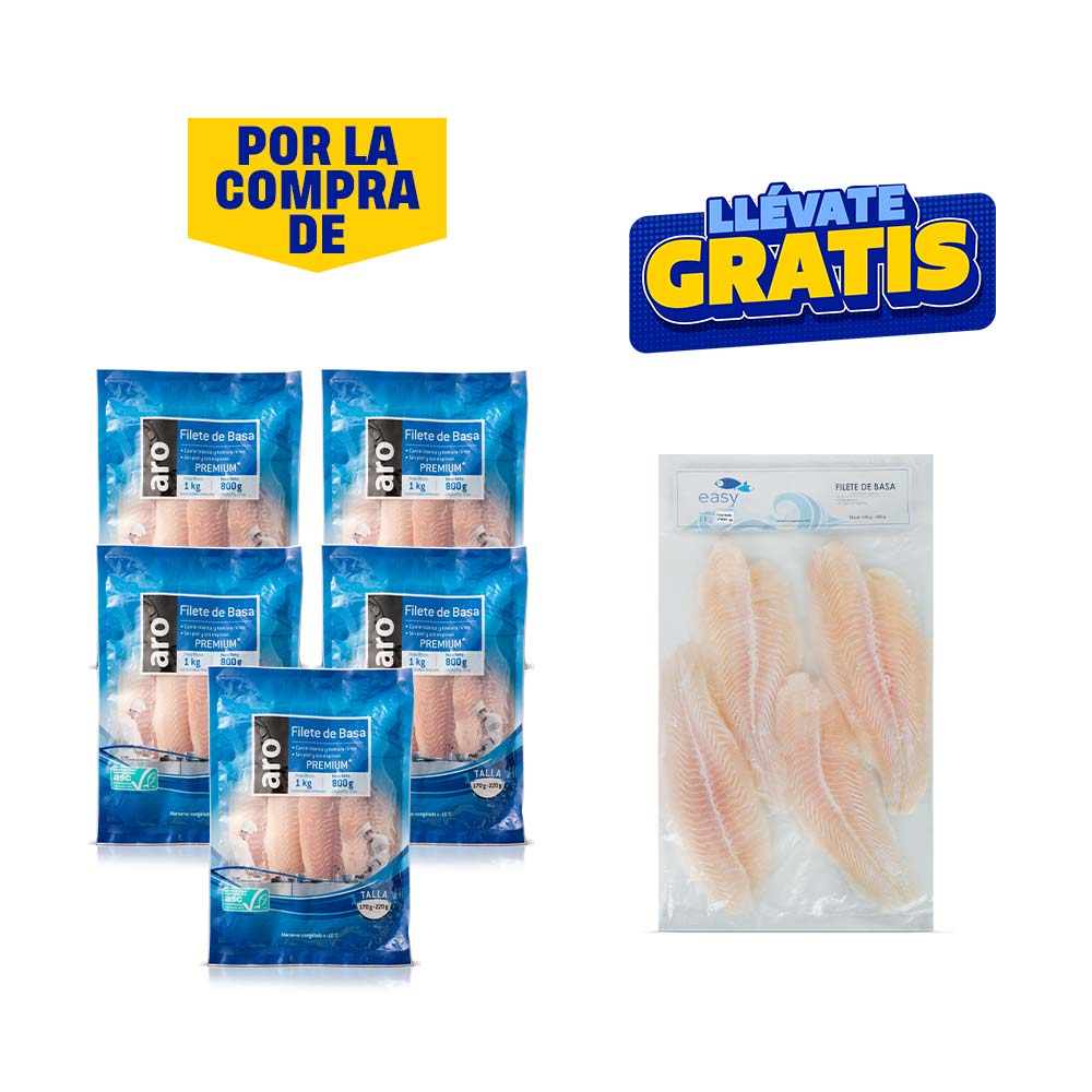 Pack Filete de Basa Premium ARO Talla 170-220 Bolsa 1kg x 5un + Filete Basa Easy 170-220 1Kg